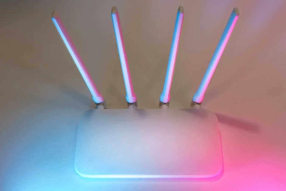 Ilustrasi sistem WiFi mesh yang modern dan minimalis untuk rumah.